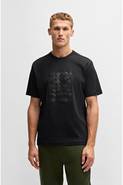 BOSS Erkek Kısa Kol Yuvarlak Desenli Bisiklet Yaka Siyah T-Shirt