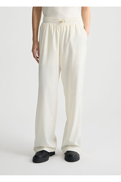 liu.jo Women's Comfortable Fit Wide Leg White Trousers with Elastic Waist