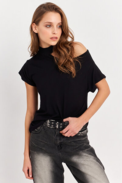 NEW JOURNAL Γυναικεία Μαύρη Μπλούζα με Έναν Ώμο APP1300