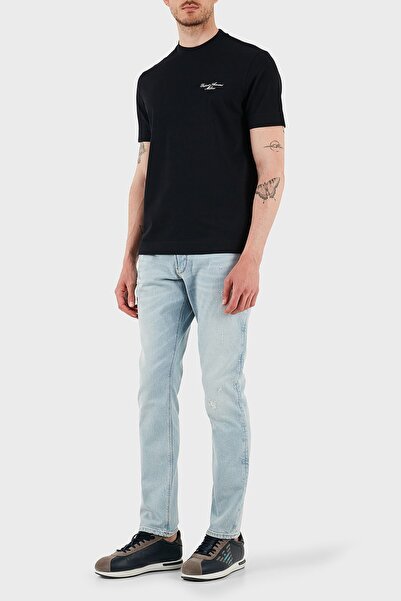 Emporio Armani Erkek Slim Fit Denim Kumaş Streç Pamuklu Dar Paça Açık Mavi Jeans