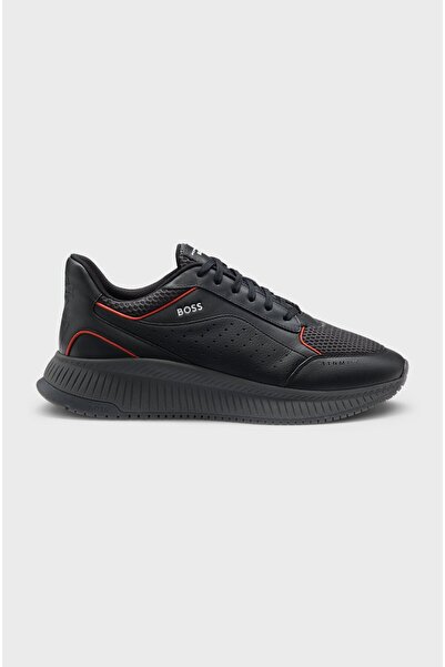 BOSS Erkek Deri ve File Karışımlı Astarlı Rahat Taban Gri Sneaker