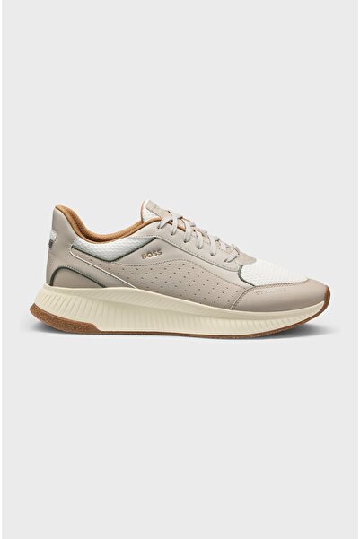 BOSS Erkek Rahat Yüksek Taban File ve Deri Karışımlı Bej Sneaker
