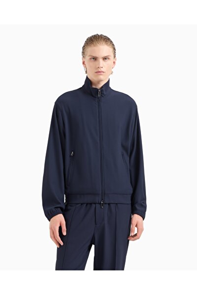 Emporio Armani Erkek Dokulu Kumaş Dik Yaka Normal Kalıp Uzun Kollu Lacivert C...