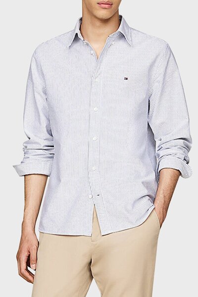 Tommy Hilfiger % 100 Pamuk Regular Fit Çizgili Gömlek Erkek GÖMLEK MW0MW36238...