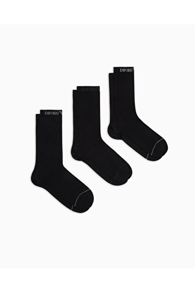 Emporio Armani Ανδρικές μαύρες κάλτσες από εύκαμπτο βαμβάκι με λεπτομέρεια λο...