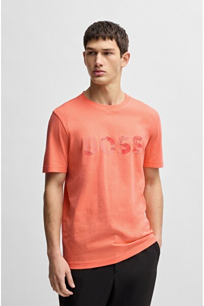 BOSS Logo baskılı pamuklu penye tişört