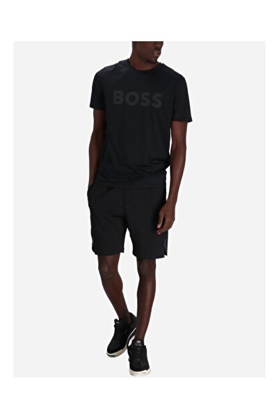 BOSS Erkek Yazılı Kısa Kollu Bisiklet Yaka Siyah T-Shirt