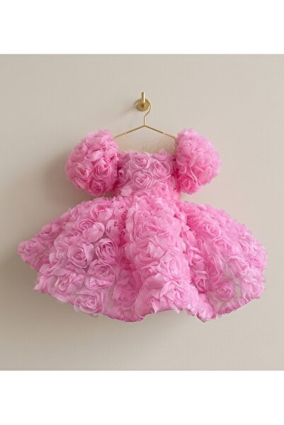 HOBİ Hobiboutique Roselyn Kız Çocuk Kabarık Gül Detaylı Doğum Günü Elbisesi A...