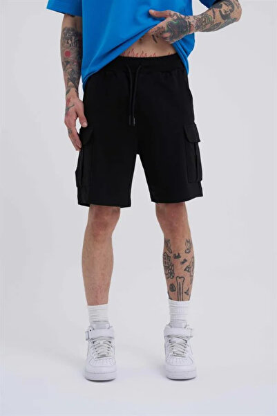 Machinist Ανδρικό σορτς Basic Relaxed με τσέπες Cargo, μαύρο