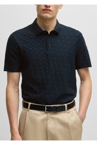 BOSS Erkek Polo Yaka Regular Fit Pamuklu Kısa Kollu Lacivert Polo Yaka T-Shirt