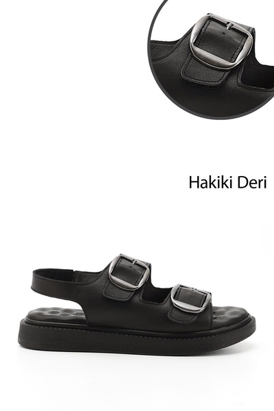 GÖNDERİ(R) Γυναικείο Μαύρο Velcro Με αγκράφα Wedge Sole Γνήσιο Δέρμα Comfort ...