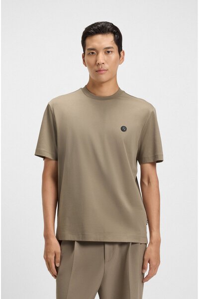 BOSS Erkek Regular Fit Bisiklet Yaka Marka Logolu Açık Kahve T-Shirt