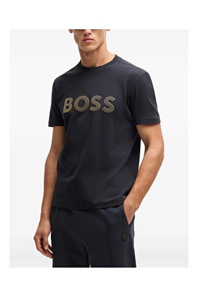 BOSS Erkek Regular Fit Pamuklu Büyük Logolu Kısa Kollu Lacivert T-Shirt