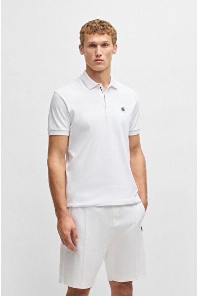 BOSS Erkek Regular Fit Pamuklu Monogram Logolu Kısa Kollu Beyaz Polo Yaka T-S...