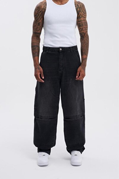 Machinist Ανδρικό τζιν παντελόνι με εφέ πλύσης oversize σε ανθρακί