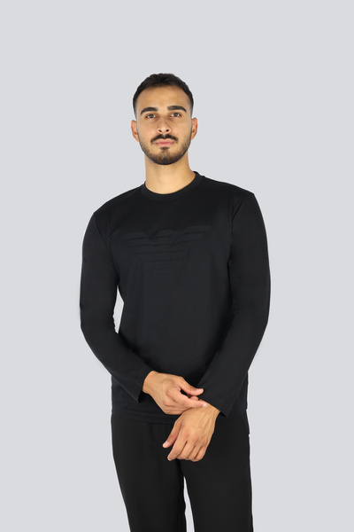 Emporio Armani Men's Pure Cotton Logo Embossed Round Neck Long Sleeve Regular...