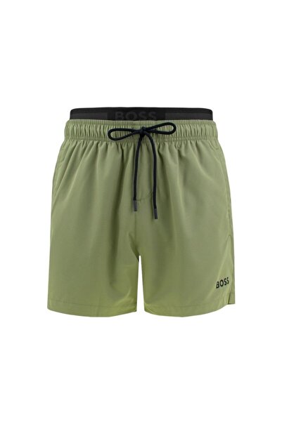 BOSS Erkek Logolu Beli Lastikli Yüksek Bel Slim Fit Haki Mayo