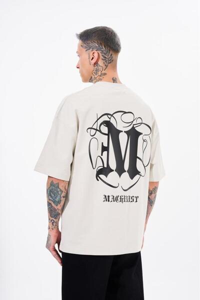 Machinist Ανδρικό μπλουζάκι με στάμπα με ψηλό λαιμό, υπερμεγέθη γκρι