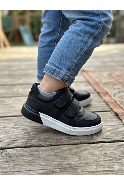 nuh kids Prave kožne tamno crne dečije sportske patike sa čičkom