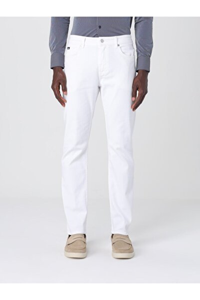 BOSS Erkek Slim Fit Rahat Esnek Denim Kumaş Dar Paça Beyaz Jeans