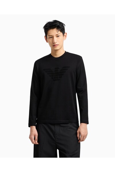 Emporio Armani Men's Pure Cotton Logo Embossed Round Neck Long Sleeve Regular...