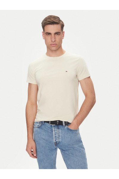 Tommy Hilfiger Erkek Dokuma Kumaş Kısa Kol Düz Model Bej T-Shirt