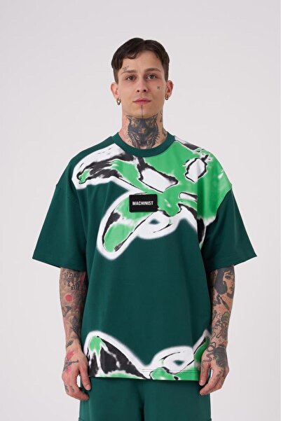 Machinist Ανδρικό μπλουζάκι με στάμπα Lotus Flower Oversize Petrol Green T-shirt