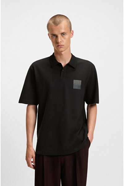 HUGO Men's Comfortable Fit 100% Cotton Short Sleeve Black Polo Collar T-Shirt