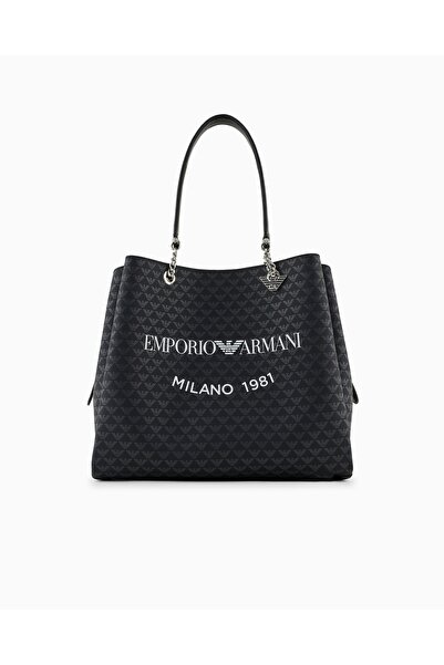 Emporio Armani حقيبة M Eagle Allover + شعار أسود/أبيض