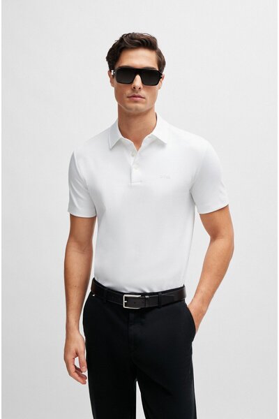 BOSS Erkek Logolu Basic Regular Fit Kısa Kollu Beyaz Polo Yaka T-Shirt