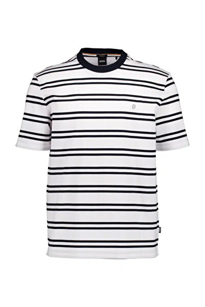 BOSS Erkek Regular Fit Bisiklet Yaka Marka Logolu Siyah-Ekru T-Shirt