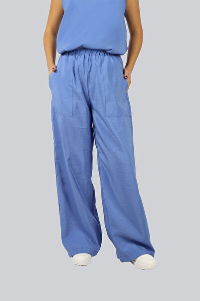 Ysatis Дамски сини панталони с удобна кройка, от тънка материя, с еластична т...