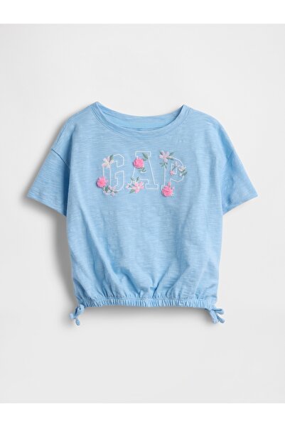 GAP Kız Bebek Açık Mavi Organik Pamuk Logo İşlemeli T-Shirt