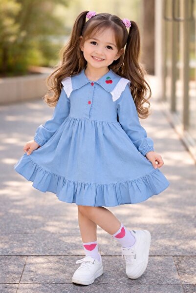 Kuzeyi Butik Κοριτσίστικο τζιν φόρεμα με κεντημένα κεράσια