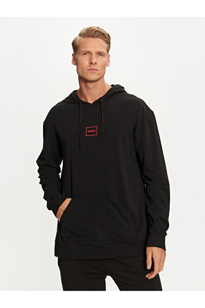 HUGO Erkek Regular Fit Marka Logolu Kapüşonlu Uzun Kollu Siyah Sweatshirt