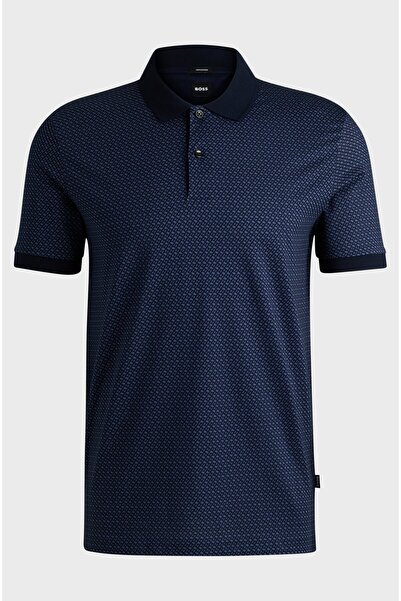 BOSS Erkek Desenli Polo Yaka Marka Logolu Kısa Kol Lacivert Polo Yaka T-Shirt
