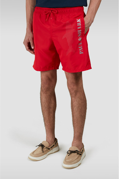 PAUL&SHARK Ανδρικό κόκκινο μαγιό με λογότυπο Shark με τσέπες κανονικής κοπής