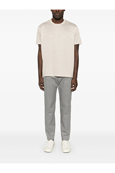 PAUL&SHARK Men's Paul Shark Text Detailed Short Sleeve Crew Neck Beige T-Shirt