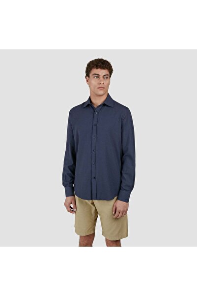 PAUL&SHARK Erkek Regular Fit Pamuklu Kesik Yaka Uzun Kollu Lacivert Gömlek