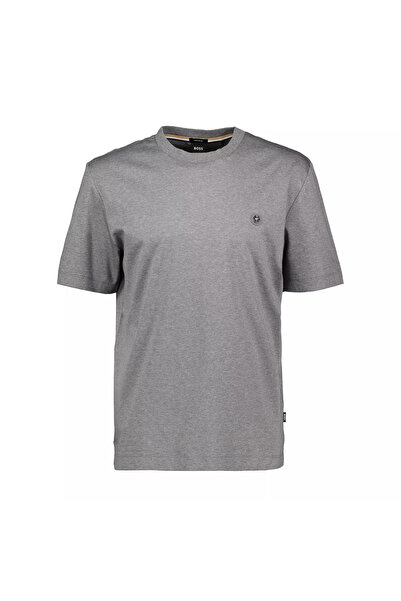 BOSS Erkek Regular Fit Bisiklet Yaka Marka Logolu Gri T-Shirt