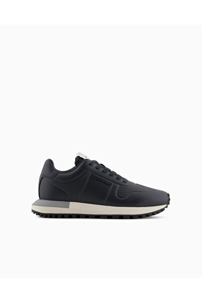 Emporio Armani Erkek Kaydırmaz Rahat Taban Deri Lacivert Sneaker