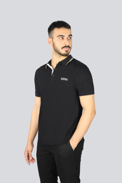 BOSS Erkek Regular Fit Polo Yaka Pamuklu Kısa Kollu Siyah Polo Yaka T-Shirt