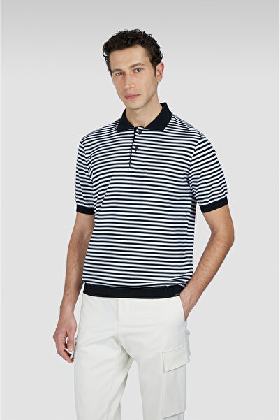 PAUL&SHARK Erkek Regular Fit Yatay Çizgili %100 Pamuklu Kısa Kollu Siyah-Beya...