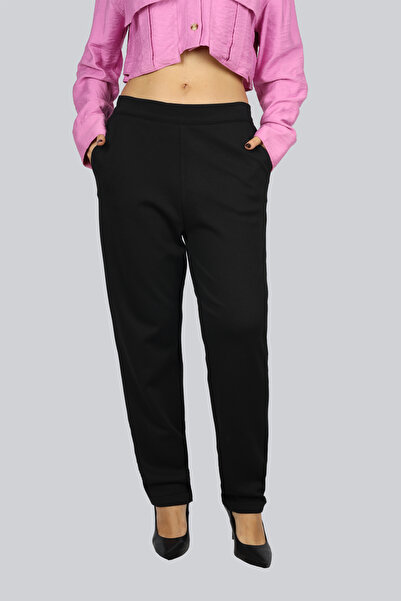 Ysatis Дамски черни панталони с еластична талия, стандартна кройка и прави кр...