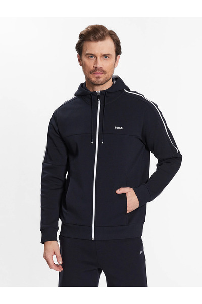 BOSS Erkek Marka Logolu Kapüşonlu Yaka Siyah Sweatshirt