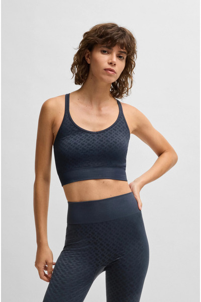 BOSS Kadın Slim Fit Dokuma Kumaş Desenli Askılı Lacivert Spor Sütyen