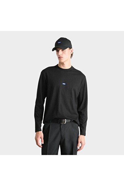 HUGO Erkek Marka Logolu Uzun Kollu Bisiklet Yaka Günlük Siyah T-Shirt