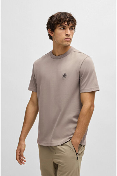 BOSS Erkek Pamuklu Kısa Kollu Yuvarlak Yaka Regular Fit Bej T-Shirt