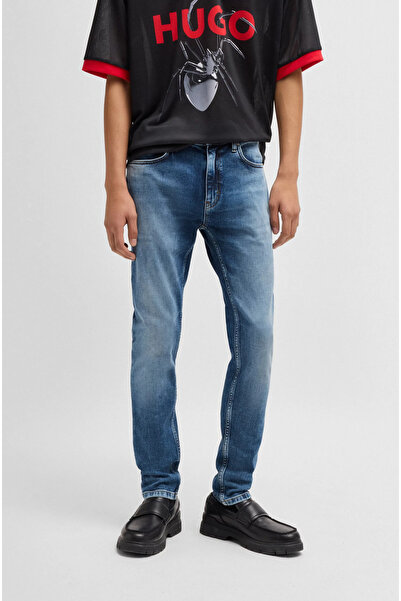 HUGO Erkek Ekstra Dar Kesim Denim Normal Bel Dar Paça Mavi Jeans