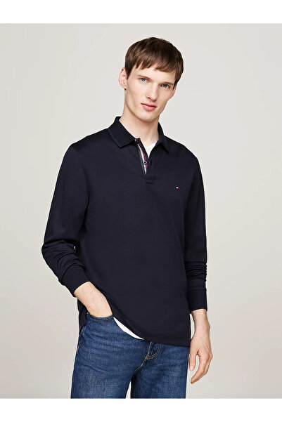 Tommy Hilfiger Erkek Marka Logolu Uzun Kollu Rahat Lacivert Polo Yaka T-Shirt
